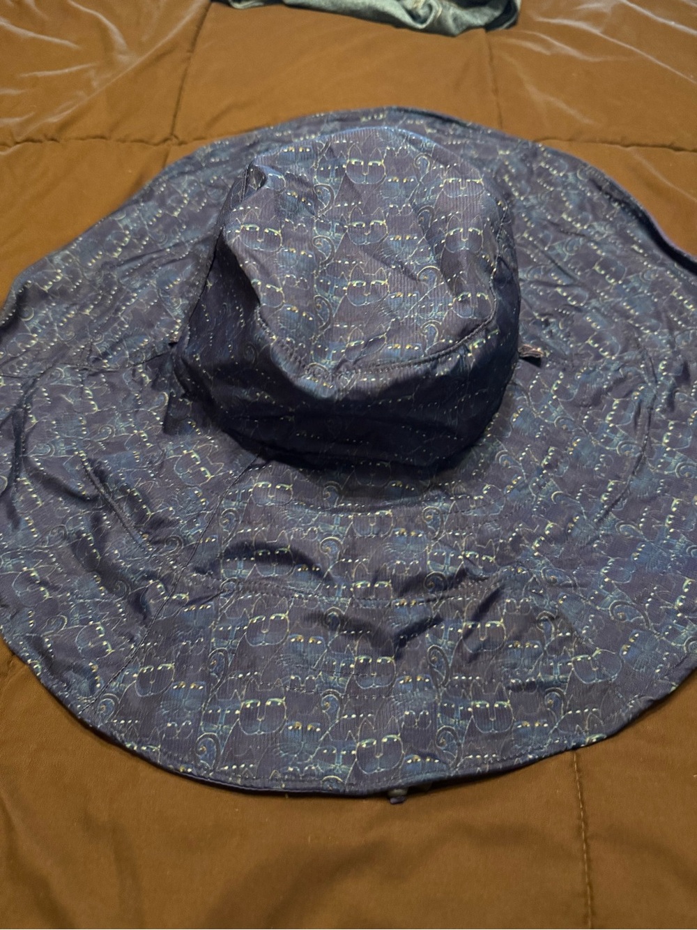 Wide Brim Sun Hat in Navy Blue with Subtle Pattern